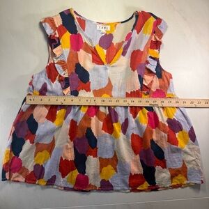 THML Multicolor Abstract Sleeveless Ruffle Top – Size L